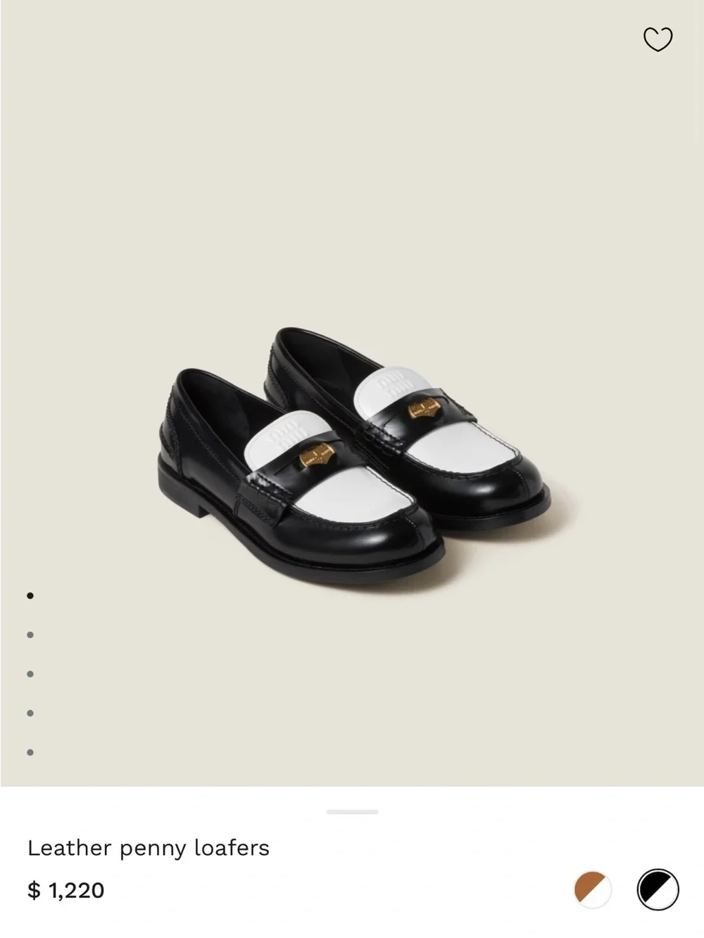 Miu Miu Black and White Leather Loafers